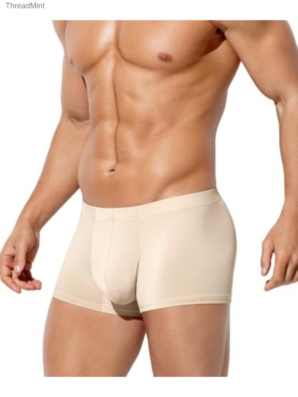 Mens Ice Silk Boxer Briefs Low Rise Trunks No Ride-Up U Pouch Underwear